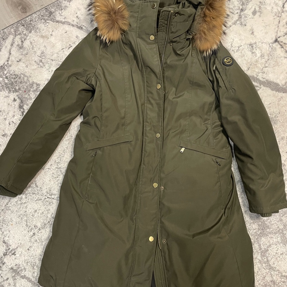 Michael Kors Olive Green Jacket with Black Trim